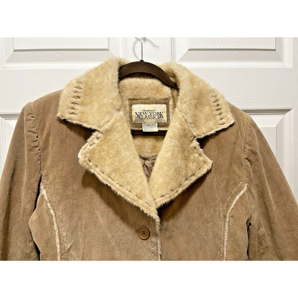 Vintage Women's Suede Leather Coat Jacket L Western Fur New York Classics Brown - Picture 2 of 16